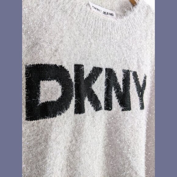 DKNY Jeans Womens Sweater Size S M Gray Crew Neck Pullover Christmas New Year - Picture 3 of 8